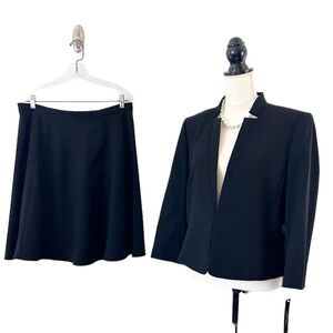Tahari ASL Women’s Inverted Notch Collar Black Flounce Skirt Suit Size 14